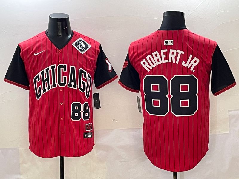 Men Chicago White Sox 88 Robert jr Red Stripe Joint Name 2025 Nike MLB Jersey style 5